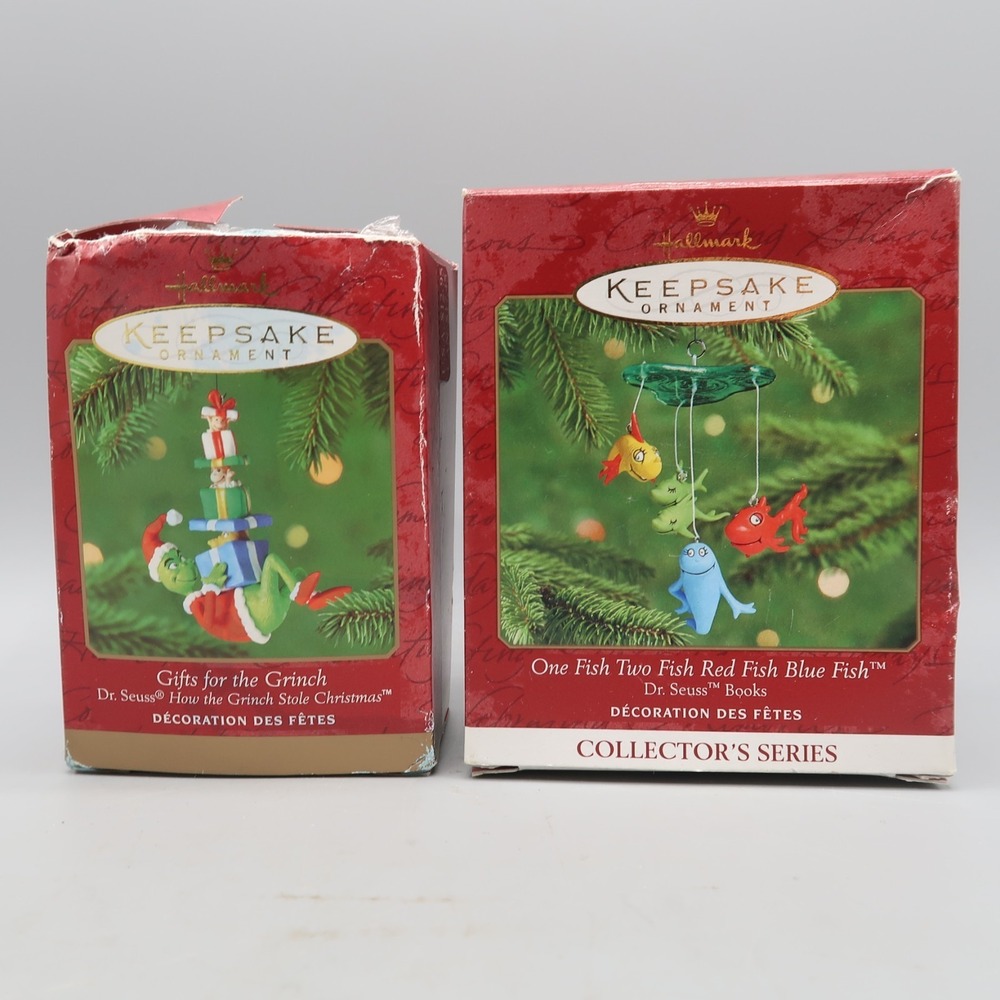 Dr Seuss Gifts For The Grinch & One Fish,Two Fish Hallmark Ornament lot - Picture 2 of 15
